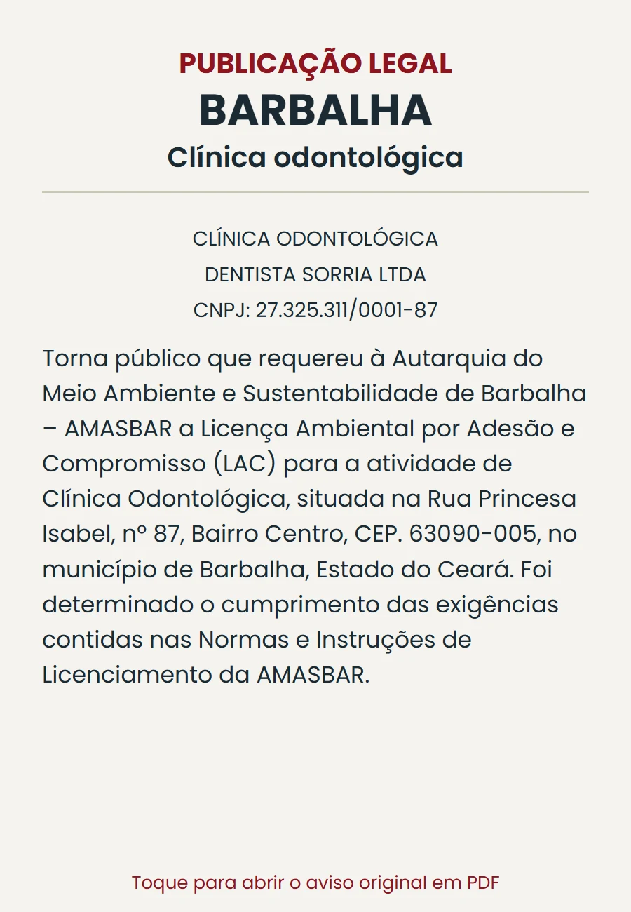 Publicação legal: Licença Ambiental por Adesão e Compromisso — Clínica Odontológica Dentista Sorria, Barbalha